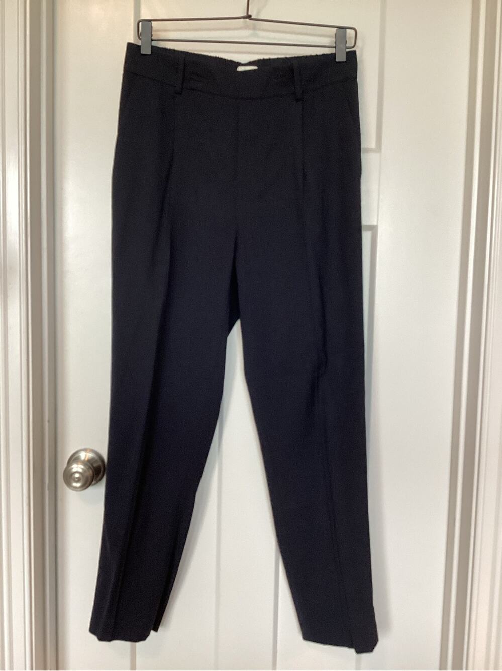 vince Navy Blue Viscose Stretch Pleated Tapered Pull On Pants Size Medium womens